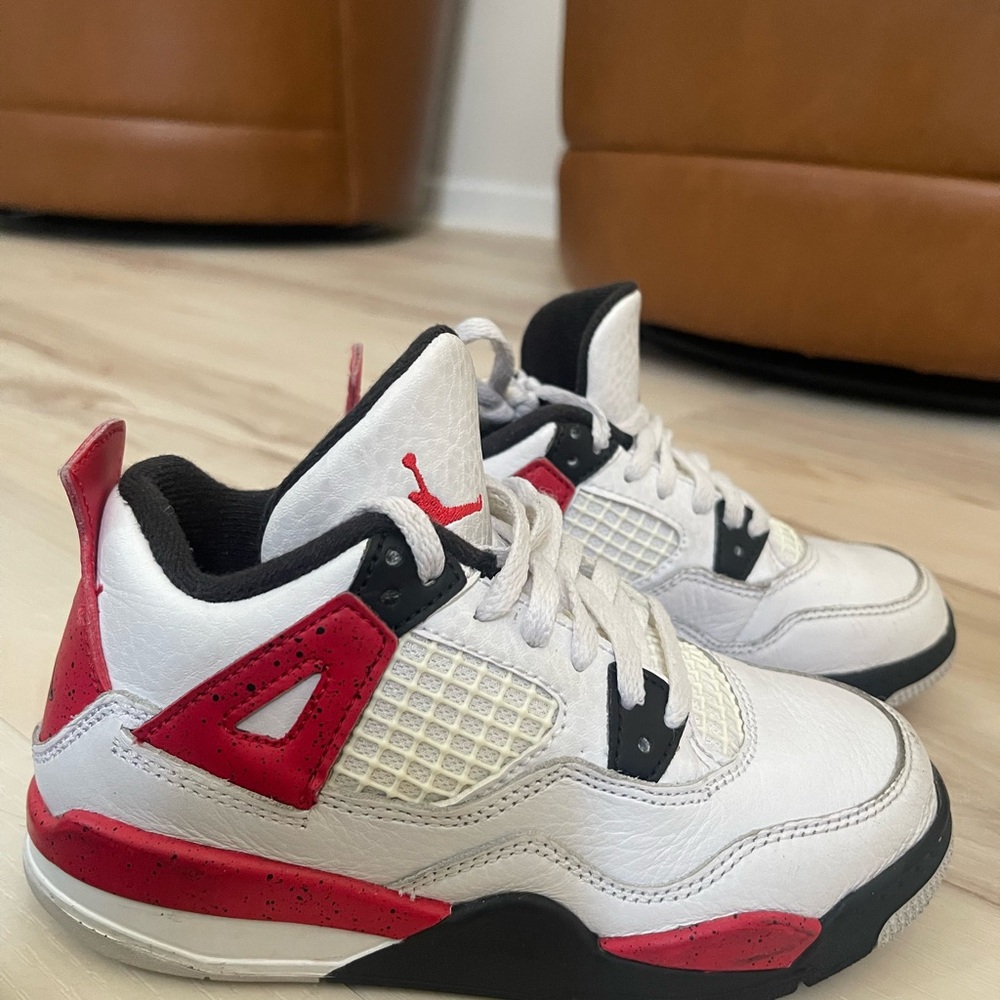 Boys size 12 Jordan 4’s Sneakers White Red and Black
